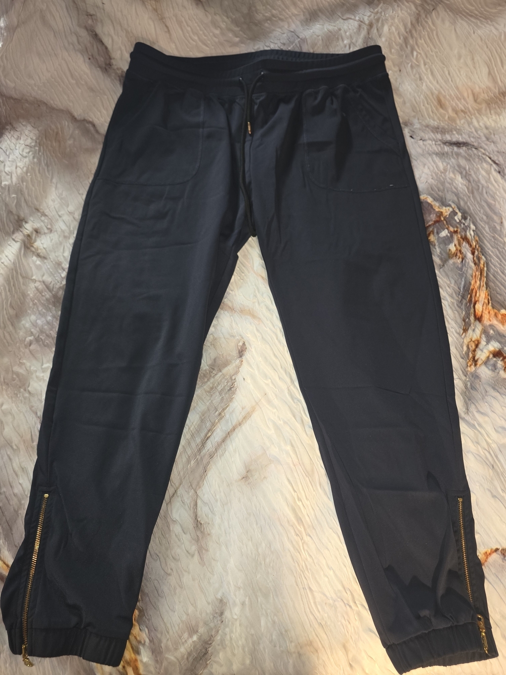 ZYIA Navy Blue Jogger Sweatpants with Gold Zipper Accents
